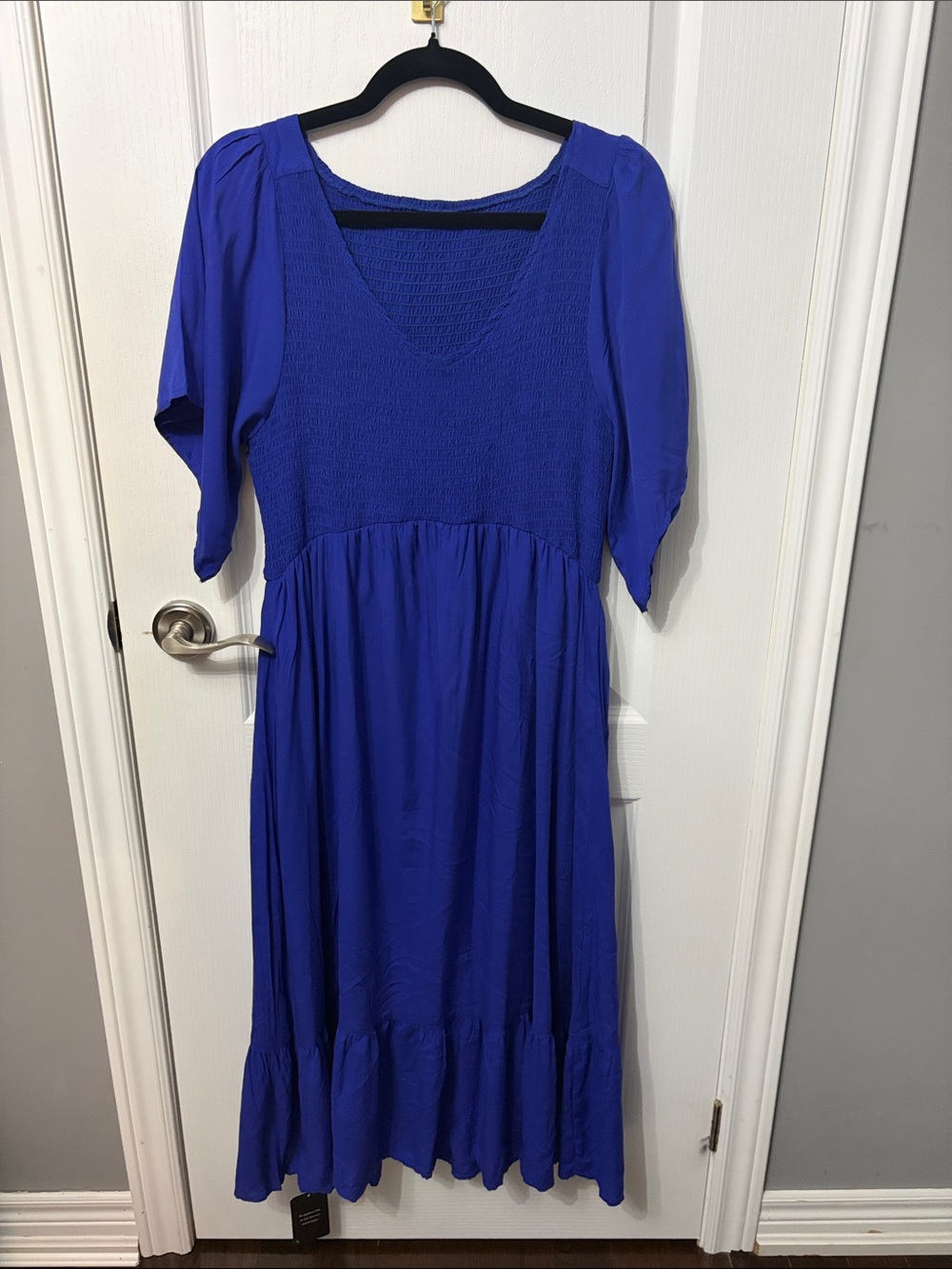 Royal Blue V-Neck Smocked Midi Dress